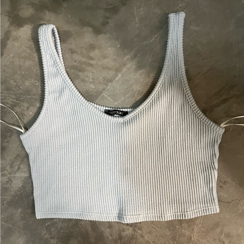 blue ribbed cropped tank from a boutique, really comfy